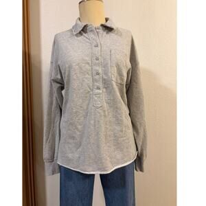 Aerie Gray French Terry Collared Henley Sweatshirt Pullover XS Oversized Casual
